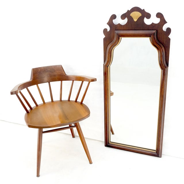 Glass American Light Walnut Gilt Scallop Crown Decorated Wall Mirror MINT For Sale - Image 7 of 7