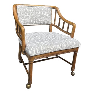 1960s Vintage Rolling Armchair With Faux Bamboo Frame in Animalia Weave For Sale