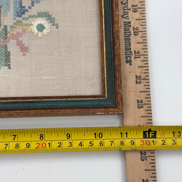 Textile Vintage Home Sweet Home Hand Embroidered Sampler Floral Needlework For Sale - Image 7 of 8
