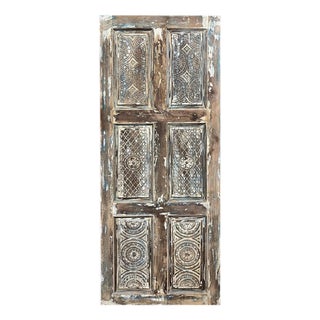 1920s Floral Geometric Carved Rustic Wood Door – Handcrafted \ For Sale