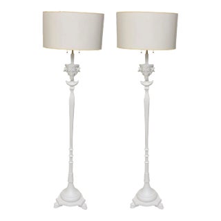 Vintage Sirmos Wood Rams Head Floor Lamps With Brass Hardware, Restored, 1975 For Sale