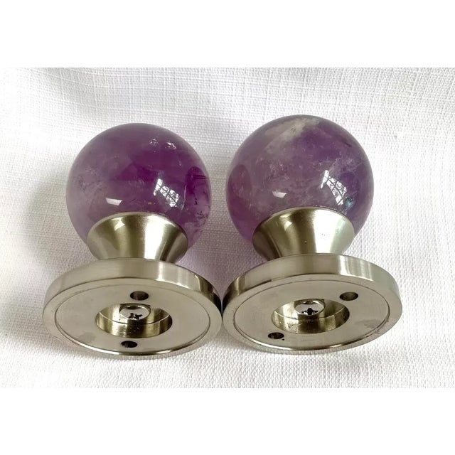 Amethyst Sphere Passage Door Knob Set of Two For Sale - Image 4 of 6