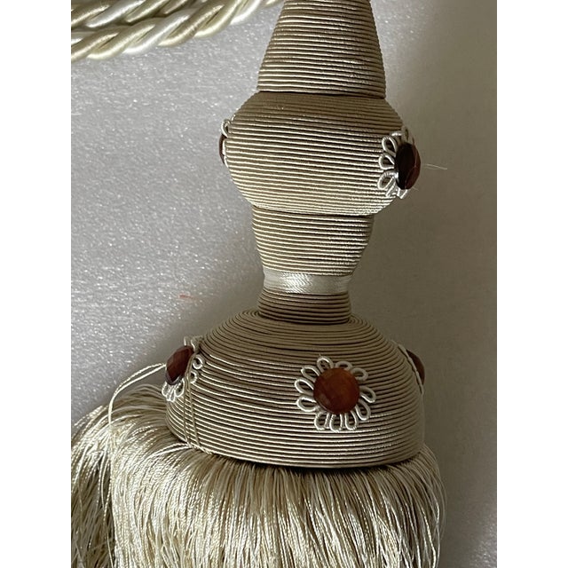 XL Gorgeous 42” Large White Silk Tiebacks With Tassels For Sale - Image 4 of 5