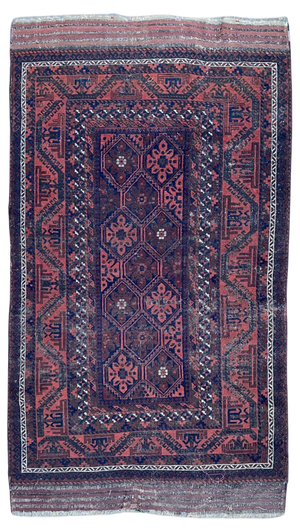 Antique Distressed Baluch Afghan Rug, 1890s