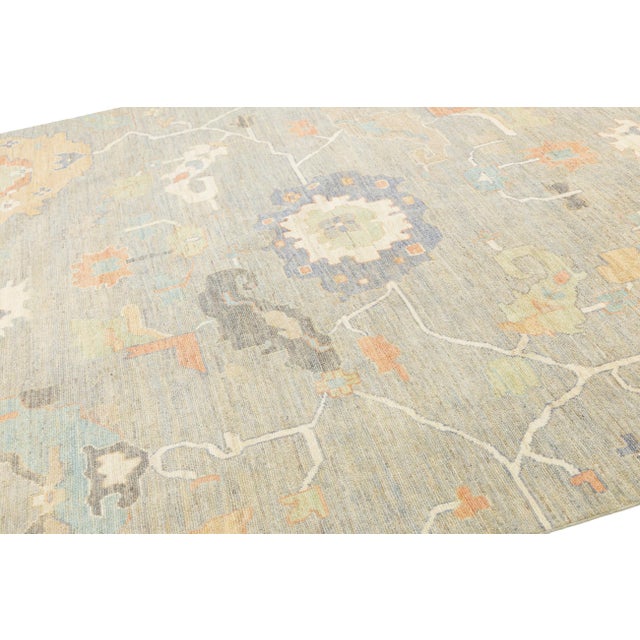 Modern Oushak Style Area Rug – Hand-Knotted Wool in Neutral Sage & Terracotta For Sale - Image 11 of 11