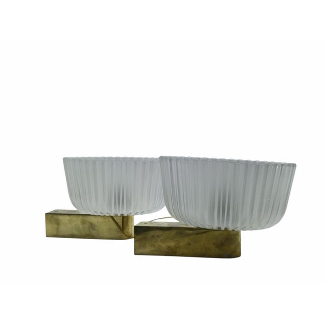 1940s Brass and Glass Wall Lamps by Archimede Seguso for Seguso, Italy, 1940s, Set of 2 For Sale - Image 5 of 11