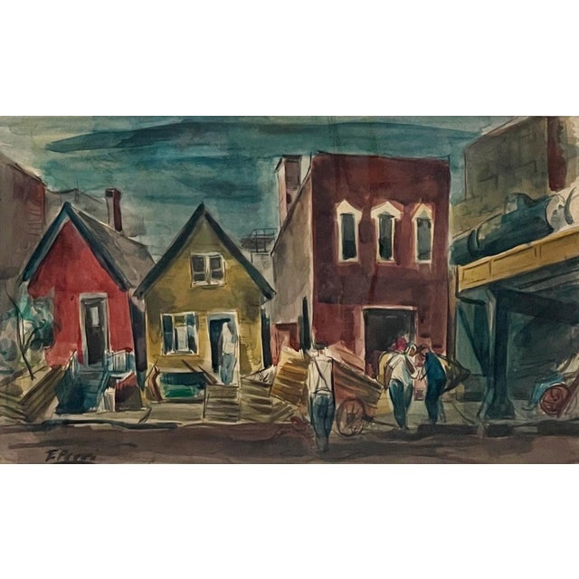 A 1930s Social Realist watercolor titled "Street Scene, Chicago" by listed artist Frank S. Perri. Image size: 12 1/2" x 21...