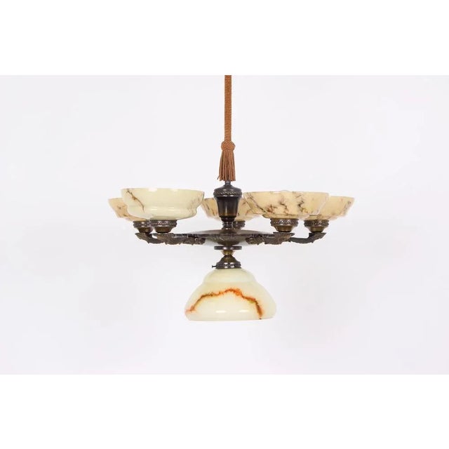 Beautiful Danish antique ceiling lamp with a total of 6 glass screens. A central screen in the middle and 5 glass screen...