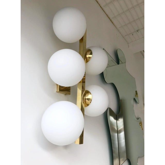 Not Yet Made - Made To Order Contemporary Brass Opaline Glass Ball Sconces, Italy - a Pair For Sale - Image 5 of 11