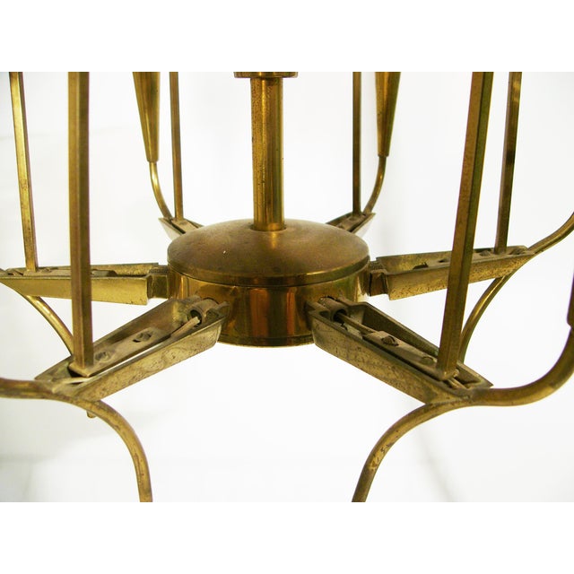 Mid-Century Modern Vintage Brass Pendant Lamp with Violet Acrylic Glass Shades from Stilux Milano, 1960s For Sale - Image 3 of 8