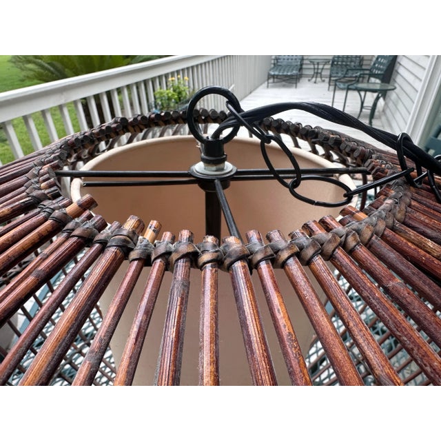 1970s Franco Albini Rattan Cage Pendant Chandelier With Interior Shade For Sale - Image 5 of 12
