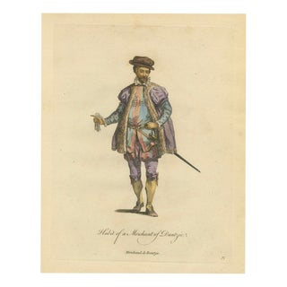 European School, Habit of a Merchant of Dantzic, 1749, Paper Engraving For Sale