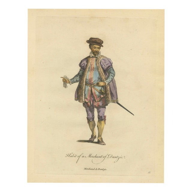 European School, Habit of a Merchant of Dantzic, 1749, Paper Engraving For Sale