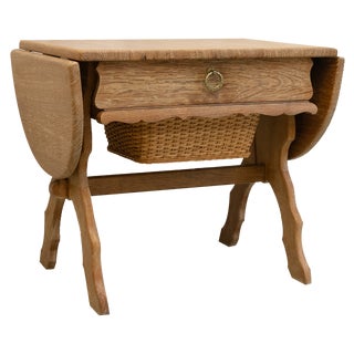 Danish Coffee or Sewing Table in Oak and Rattan, 1970s For Sale