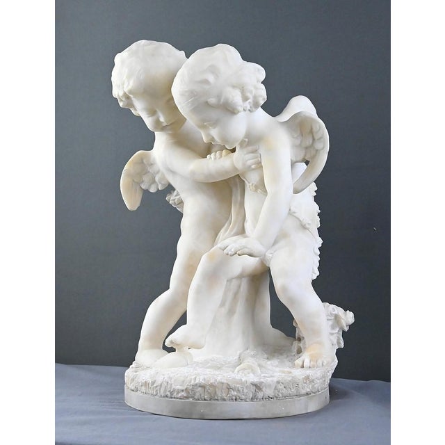 After Falconet, Two Cupids Disputing a Heart, Late 19th Century, Alabaster Sculpture For Sale - Image 4 of 18
