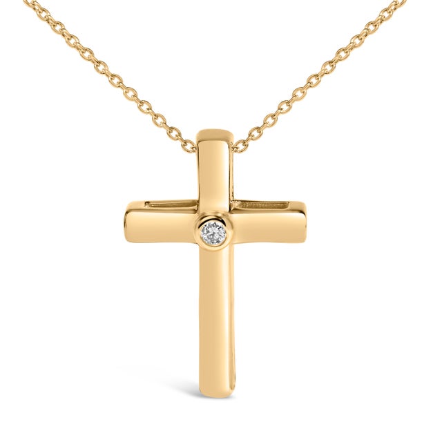 Contemporary Gold Vermeil Diamond Accent Cross Pendant Necklace For Sale - Image 3 of 4