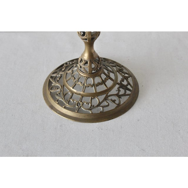 1970s Pierced Reticulated Brass Pedestal Marble Top Drinks Side Table For Sale - Image 9 of 12