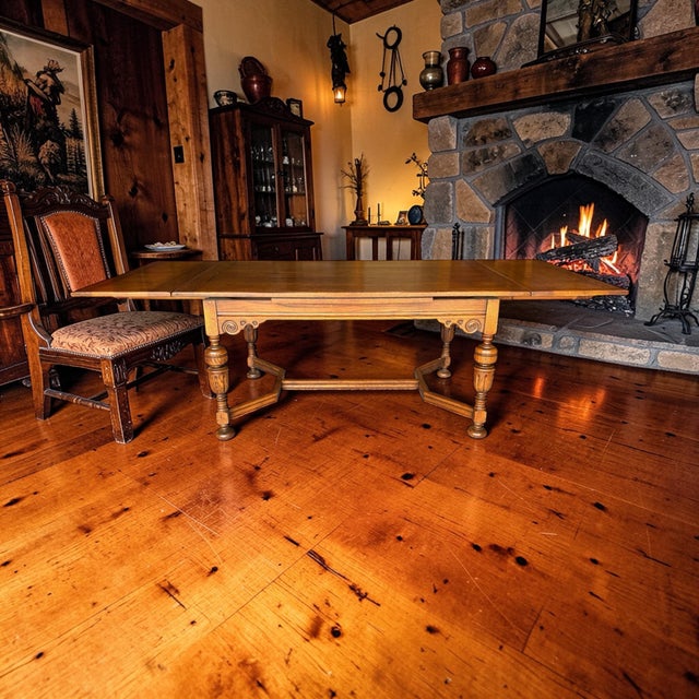 Brown 1930s Pristine Solid Oak Draw Leaf Table For Sale - Image 8 of 12