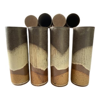 Contemporary Rustic Handmade Pottery Stoneware Tumblers Set of Four For Sale