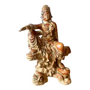 Vintage Asian Carved Wood Guanyin Statue
