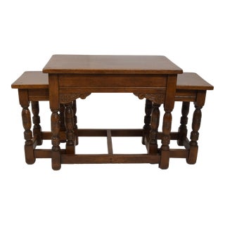 English Oak Nest of Three Tables For Sale