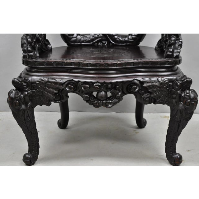 Antique Japanese Dragon Carved Wood Export Oriental Palace Lounge Arm Chair For Sale In Philadelphia - Image 6 of 18