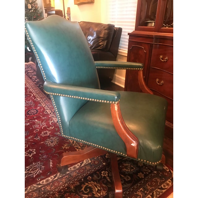 Ethan Allen "The Lee" Rolling Dark Green Leather Desk Chair Chairish