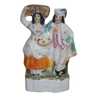 Antique Staffordshire Porcelain Scottish Highland Harvest Couple Figurine For Sale
