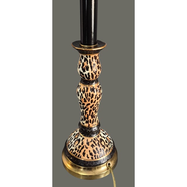 Hollywood Regency Decorative Animal Print Leopard Ceramic Candlestick Table Lamp For Sale - Image 9 of 11