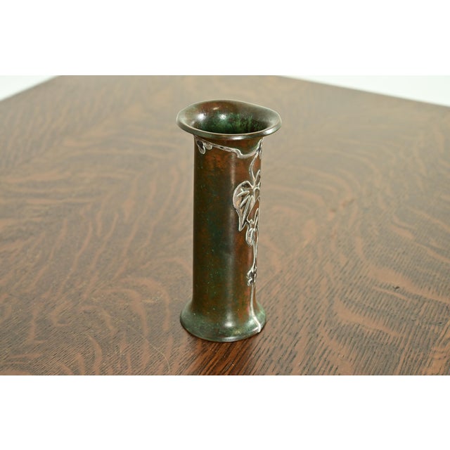 Heintz Art Metal Shop Heintz Style Arts & Crafts Sterling Silver on Bronze Vase For Sale - Image 4 of 11