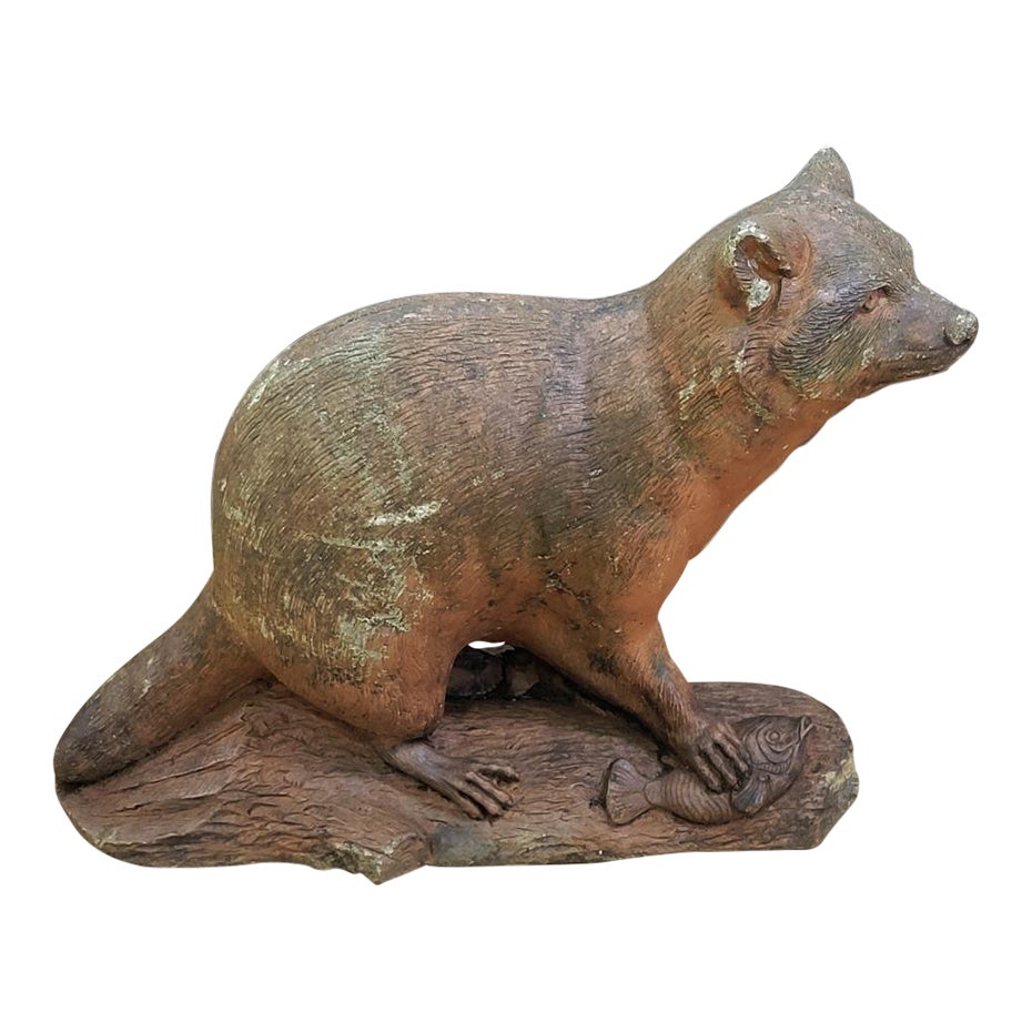 1940s LifeSize Concrete Raccoon Garden Statue Chairish
