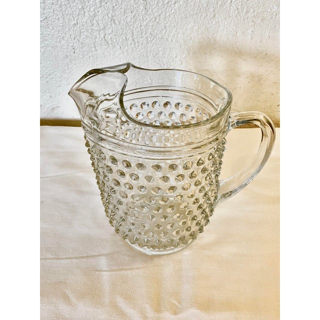 Vintage Anchor Hocking clear glass hobnail pitcher with ice lip, 48 oz., Depression glass.