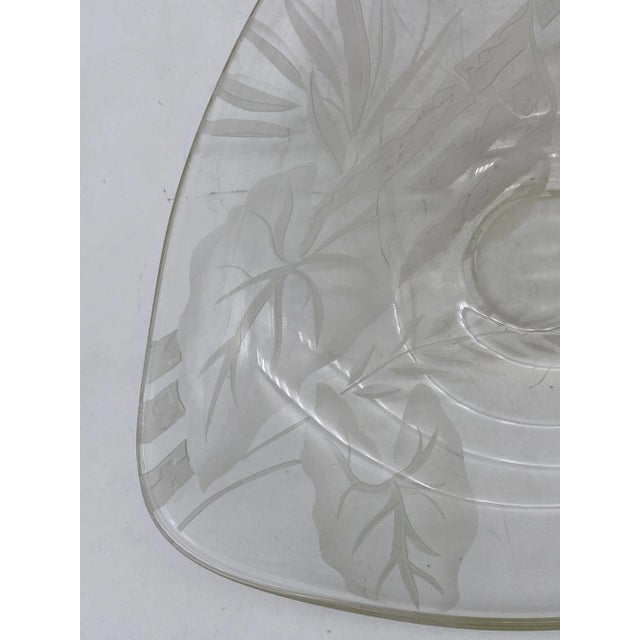 Post War Dorothy Thorpe carved and etched signed glass serving tray, circa the late 1940s.