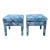 Lee Jofa Kelly Wearstler Edo Linen in Teal Parsons Ottomans - a Pair For Sale