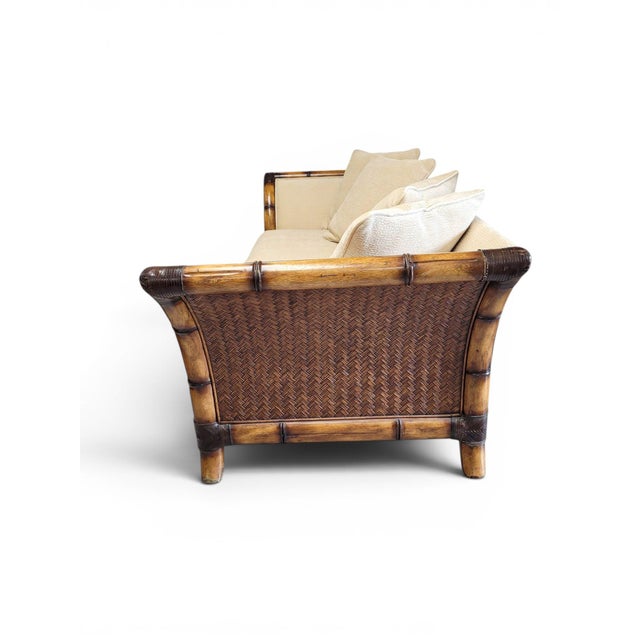 Cream Postmodern Flared Arm Tuxedo Sofa in Textured Velvet For Sale - Image 8 of 17