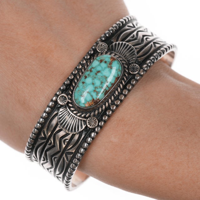 7" Charles Johnson Navajo sterling cuff bracelet with nice turquoise. No issues. <p></p>Charles Johnson<p></p>Charles was...