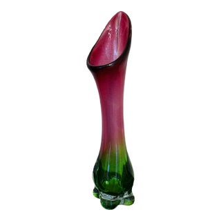 Murano Vintage Hand Blown Glass Red and Green Vase For Sale