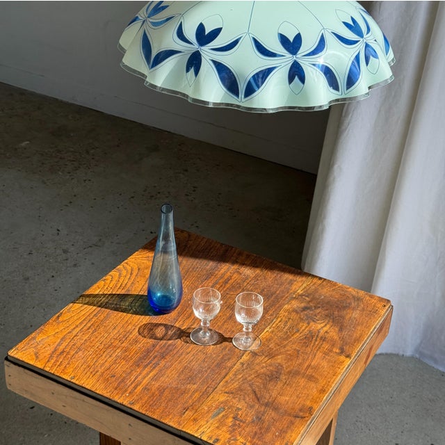 Glass Vintage Pendant Light in White and Blue Glass with Wavy Edge, 1980s For Sale - Image 7 of 18