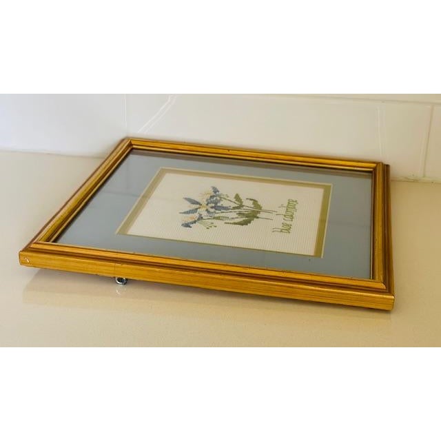 Petite "Blue Columbine" Needlework, Vintage For Sale In Miami - Image 6 of 9
