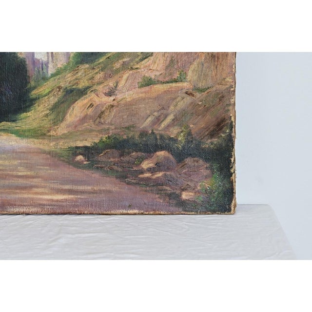 Modern French Vintage Landscape Painting with Cathedral For Sale - Image 3 of 9