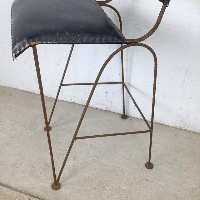 Vintage Studio-Made Sculptural Iron Counter Stool With Black Leather Seat For Sale - Image 11 of 18