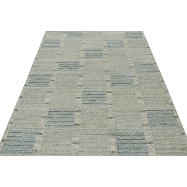 Traditional Rug & Kilim’s Custom Scandinavian Rug With Blue Geometric Patterns For Sale - Image 3 of 7