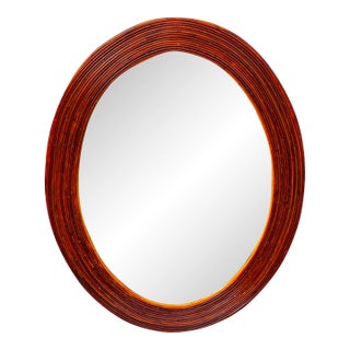 Mid Century Modern Oval Rattan Split Reed Wall Mirror | Attributed to Gabriella Crespi For Sale