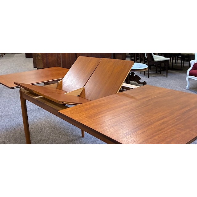 Wood Teak Dining Table With 3 Butterfly Leaf Extensions Uk Import C. 1960's For Sale - Image 7 of 18