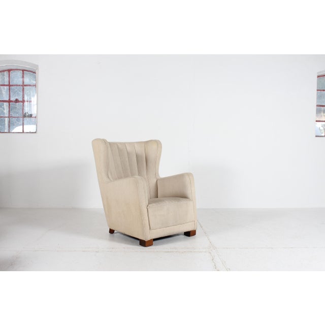 Large Danish Art Deco Wool Lounge Chair in the style of Fritz Hansen, 1930s For Sale - Image 3 of 12