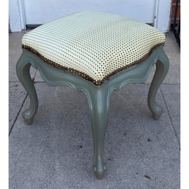 Antique Italian Baroque Green Paint Decorated Footstool Ottoman Bench For Sale - Image 4 of 6