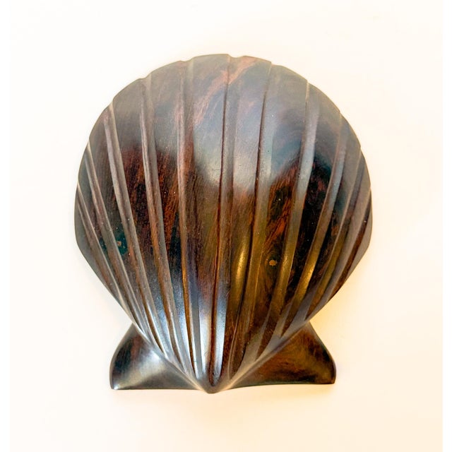 Mid 20th Century Vintage Large Carved Ironwood Clam Shell Sculpture Object For Sale - Image 5 of 8