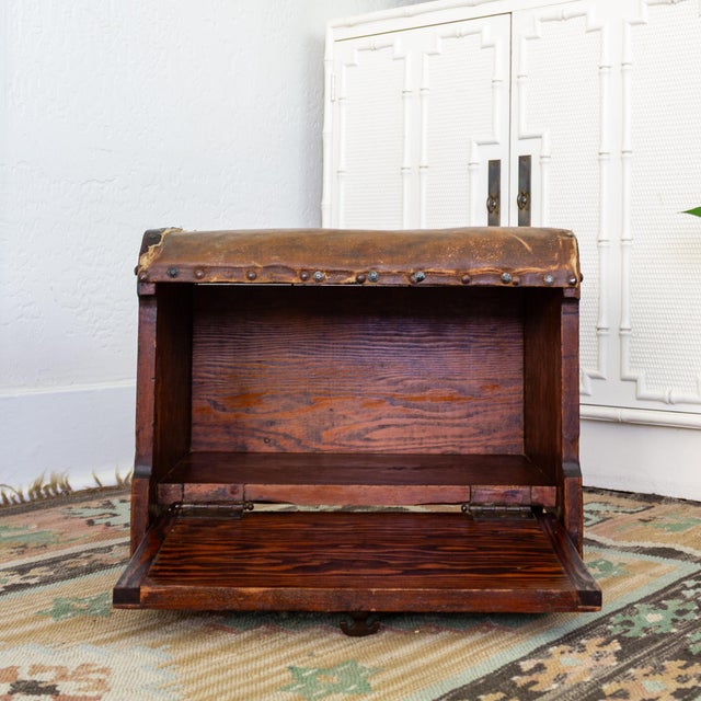 Wood 19th Century Wood and Waxed Canvas Shoe Shine Stool With Storage For Sale - Image 7 of 16