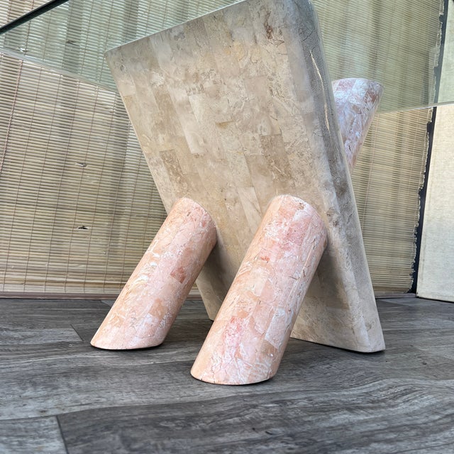 Post Modern Tessellated Mactan Stone Rounded X-Shape Base Side Table. C 1980s For Sale - Image 9 of 17