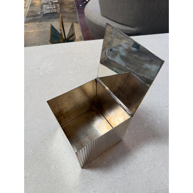 Silver Vintage Ribbed Brass Storage Box With Hinged Lid For Sale - Image 8 of 9